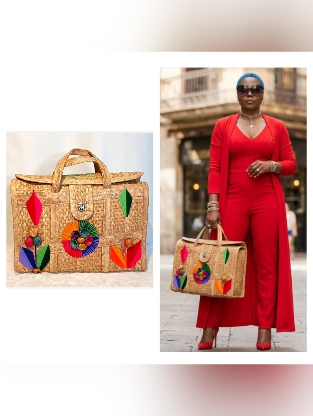 Wicker Rattan Woven Handmade Vintage Mexican Tote 💚❤️💜